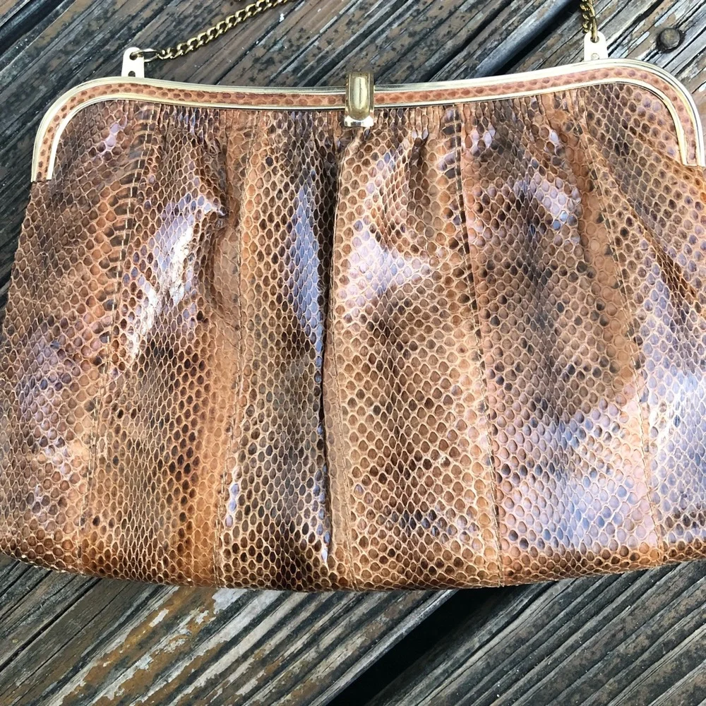 E Steve Brown Leather Reptile Snake Snakeskin Purse Clutch Bag Vintage 70s 80s